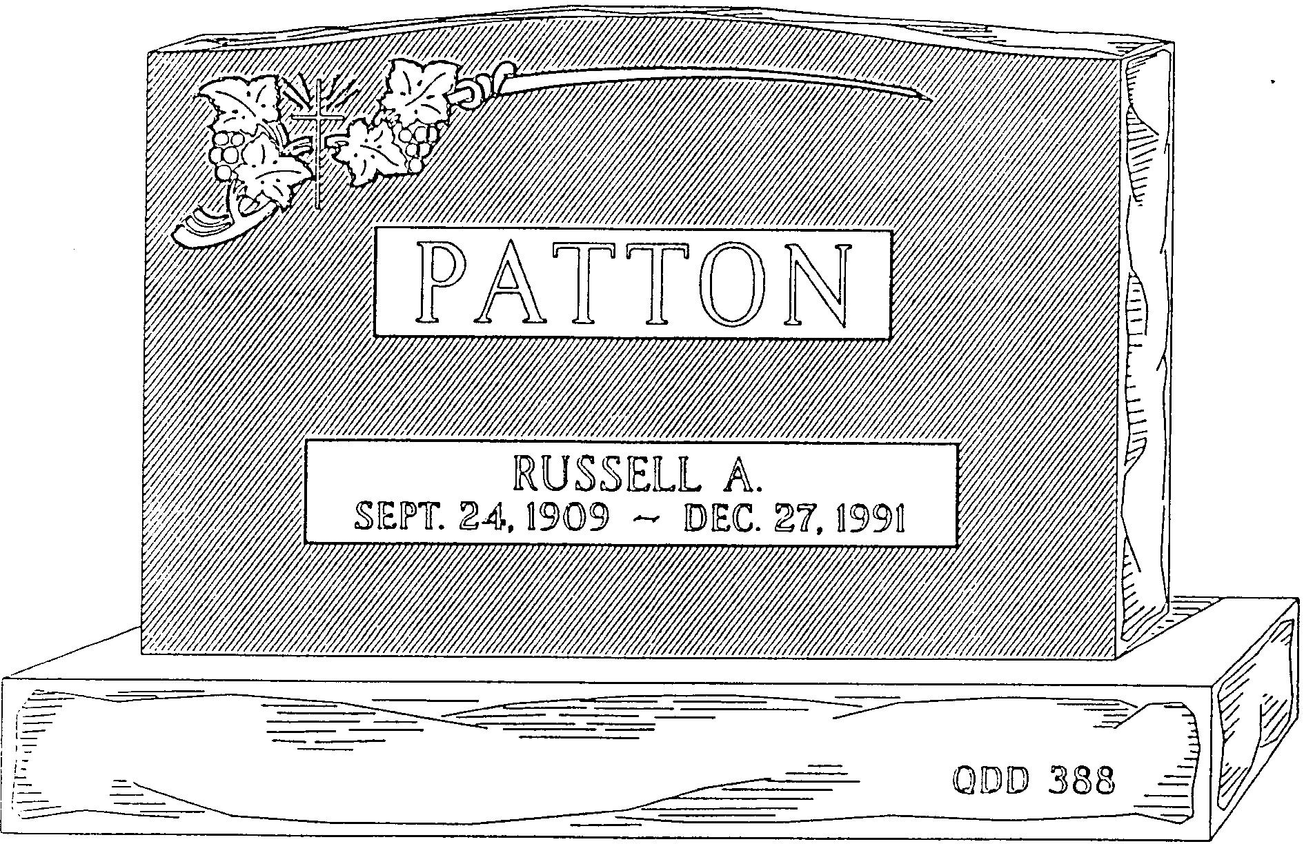 a black and white drawing of a gravestone for patton