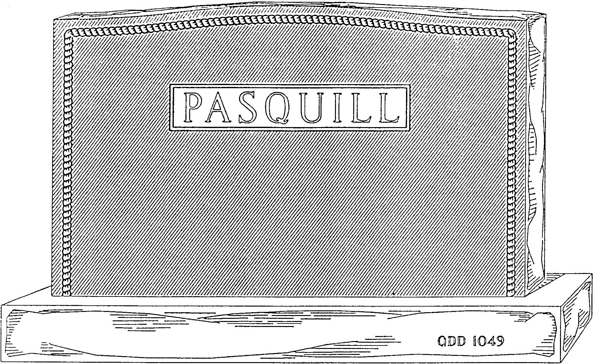 a black and white drawing of a box with the word pasquill on it