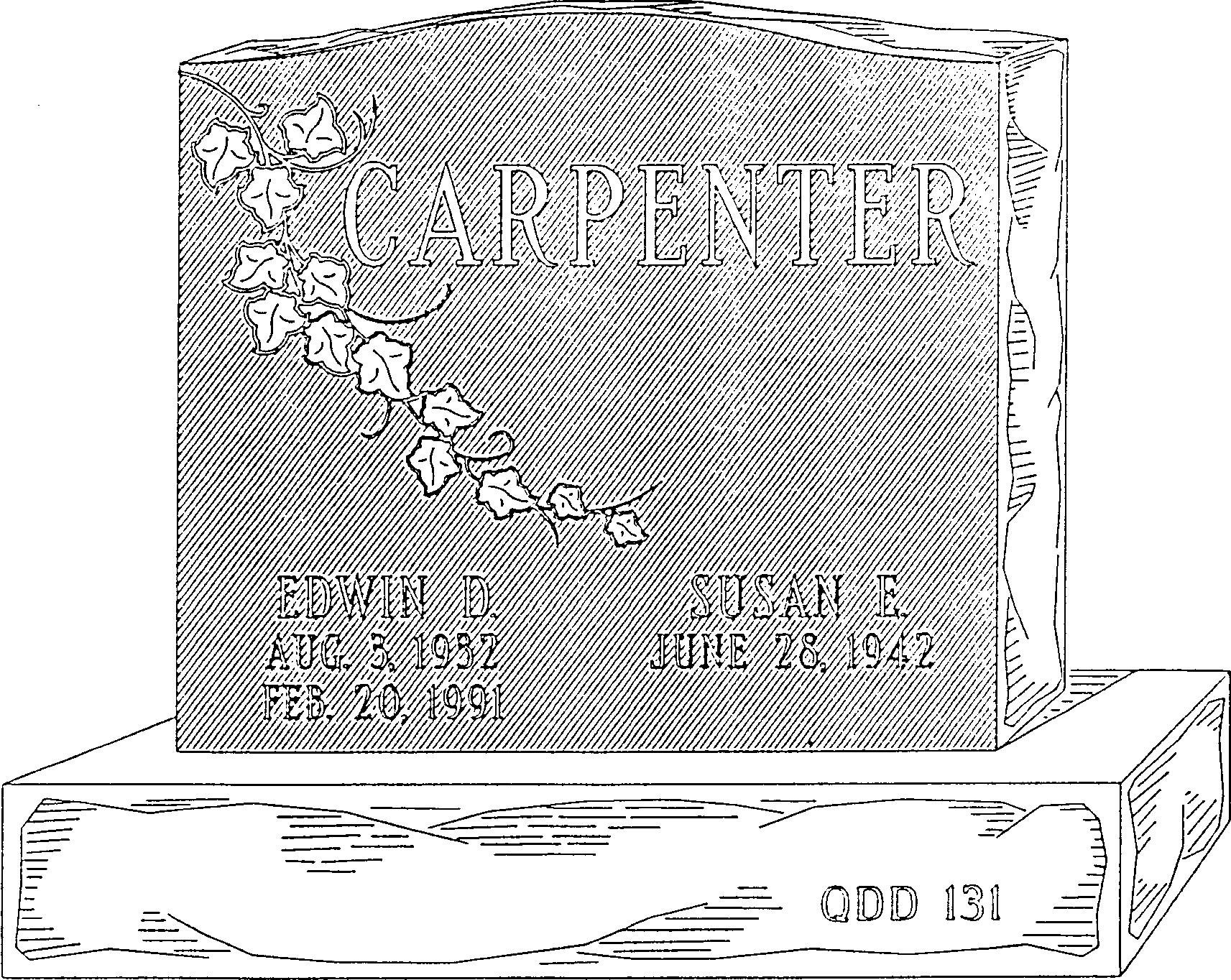 a black and white drawing of a gravestone with lily of the valley flowers on it .