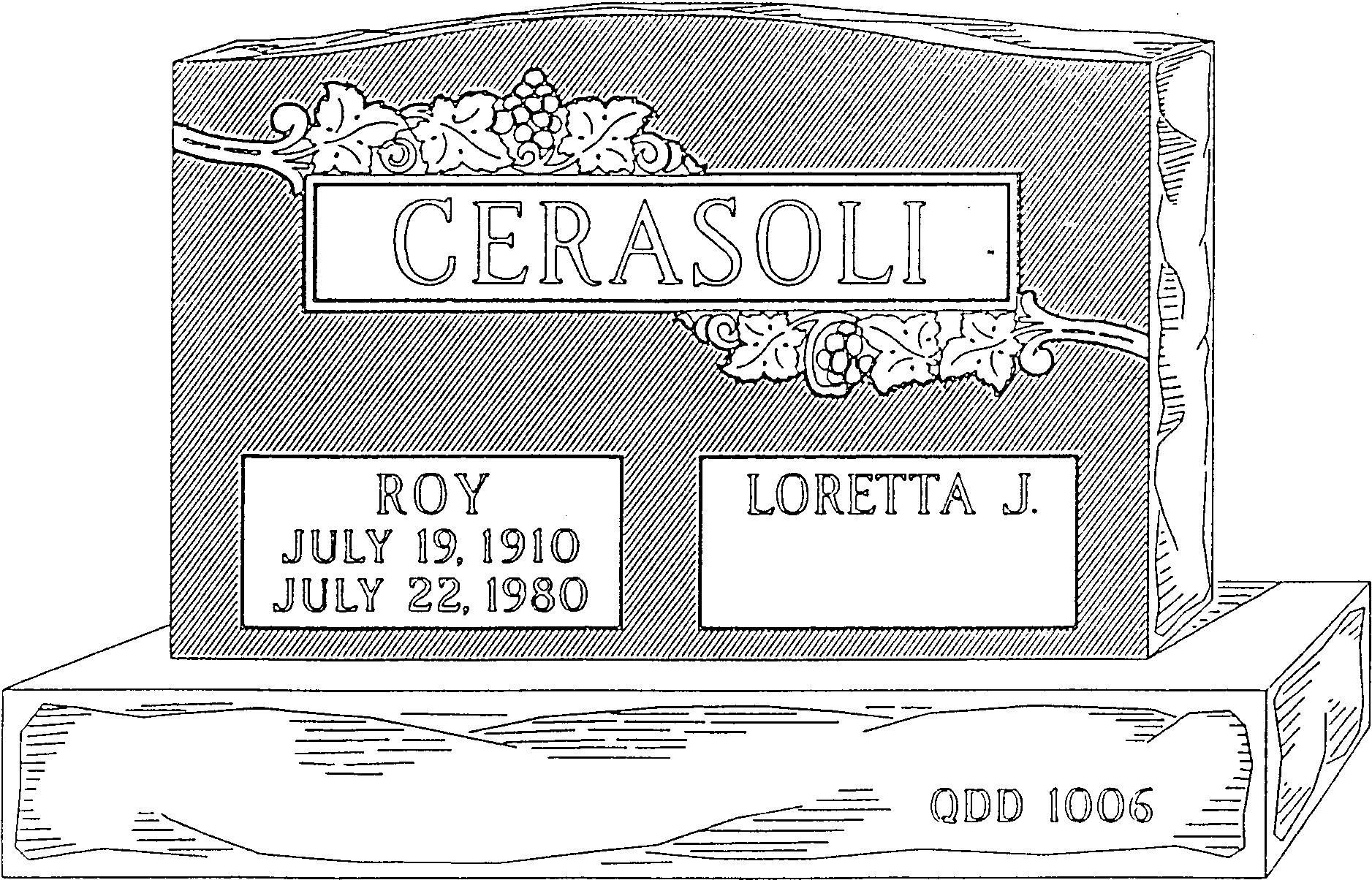 a black and white drawing of a gravestone for roy and loretta j.