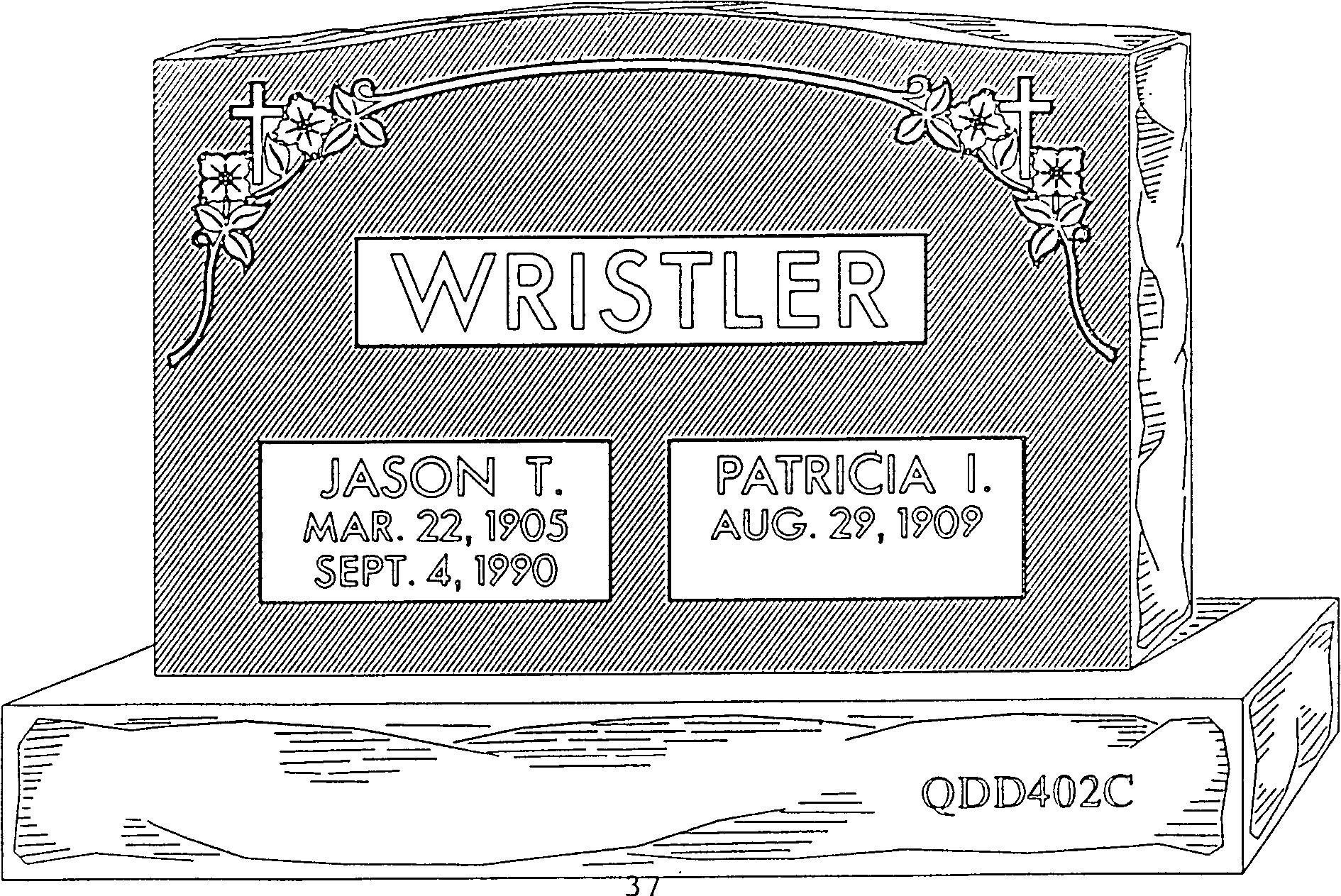 a black and white drawing of a gravestone for jason and patricia wristler
