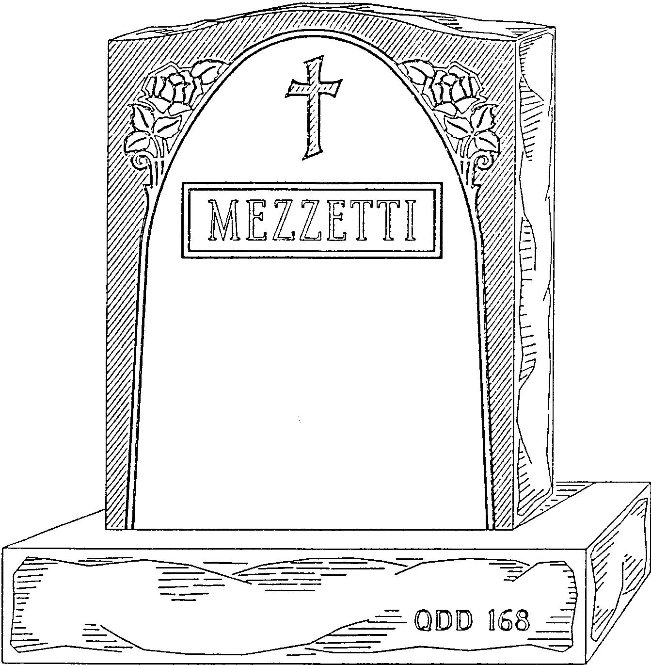 a black and white drawing of a gravestone with the name mezzetti on it