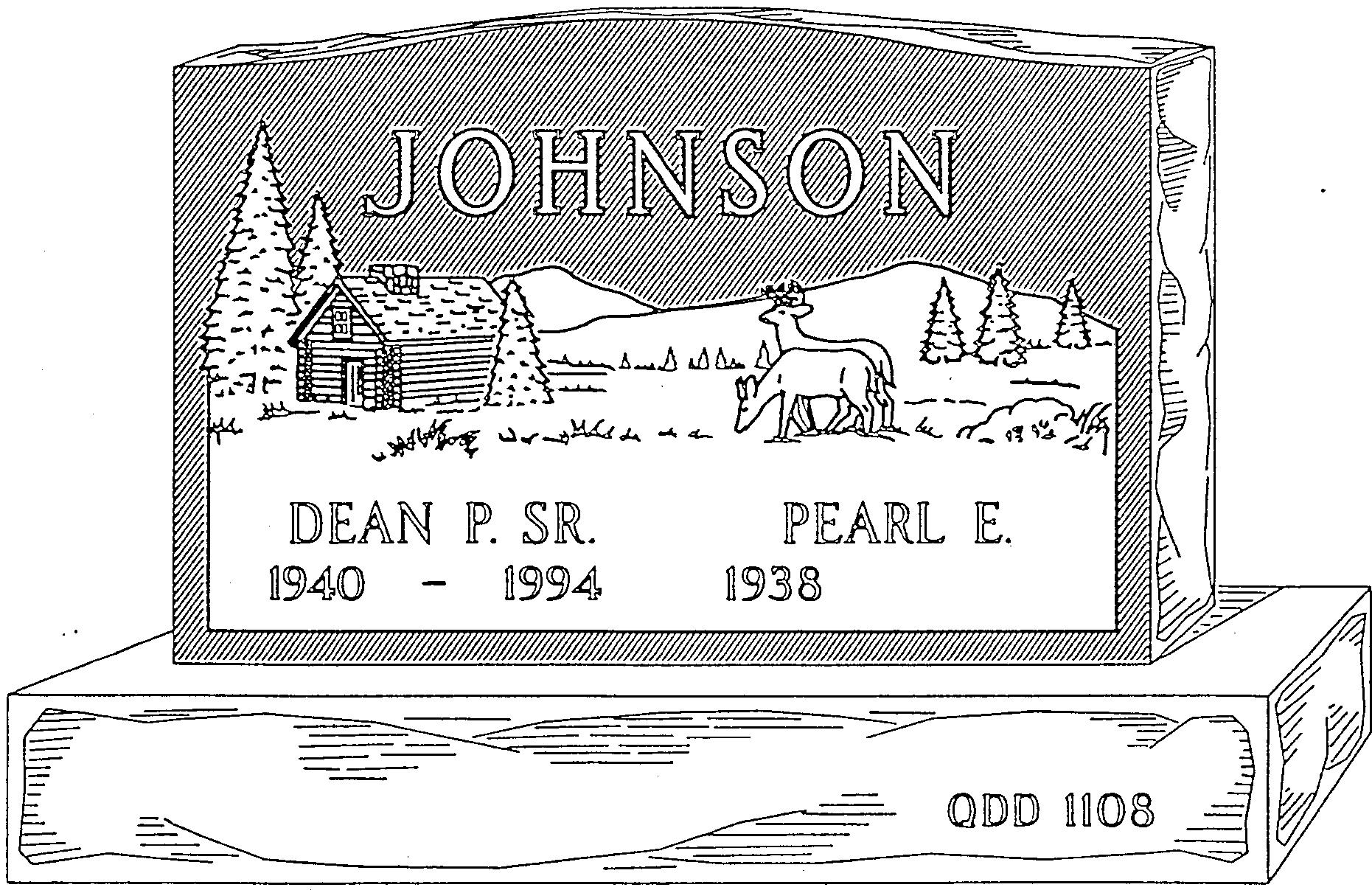 a black and white drawing of a gravestone for johnson