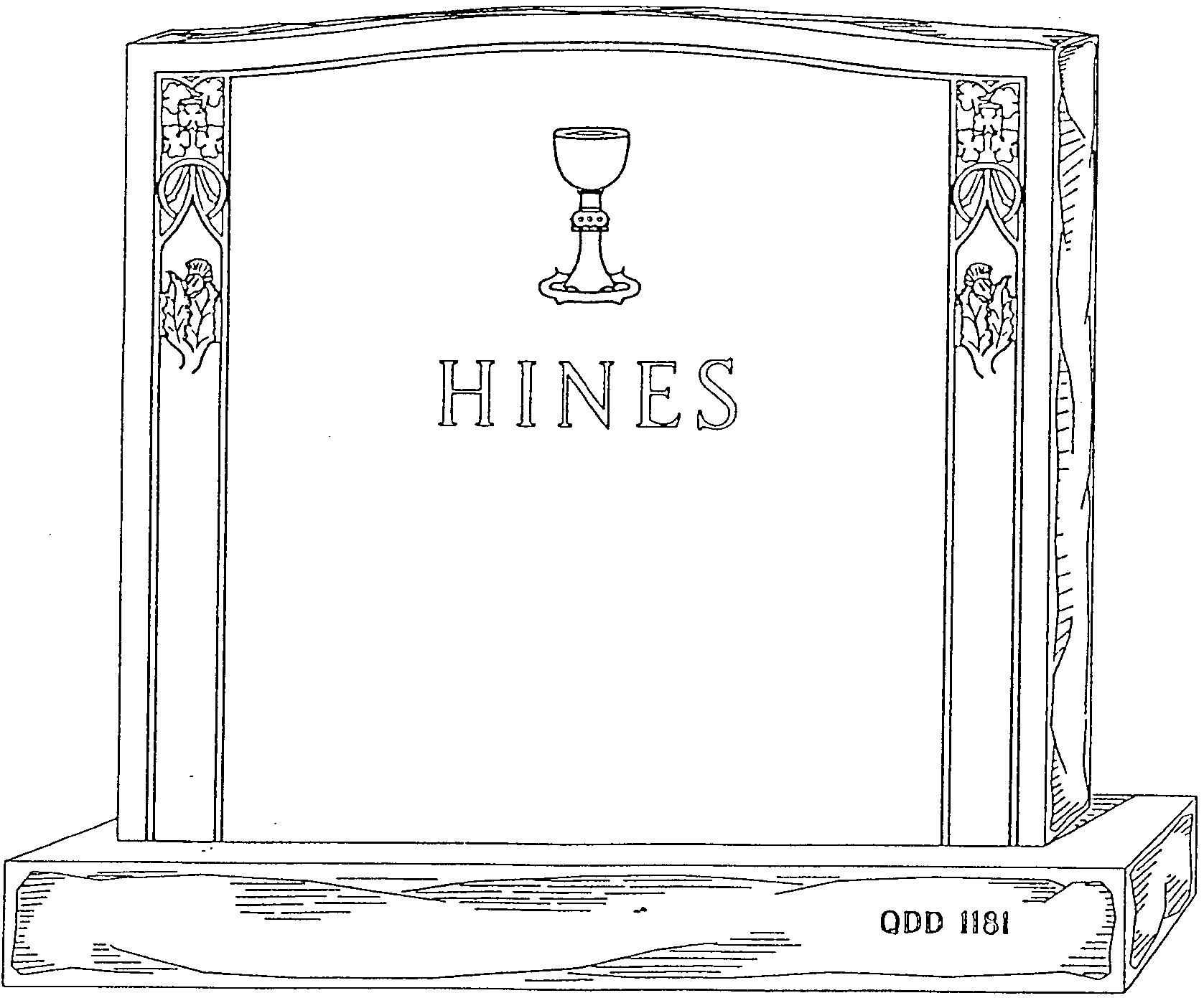 a black and white drawing of a gravestone with the name hines on it .