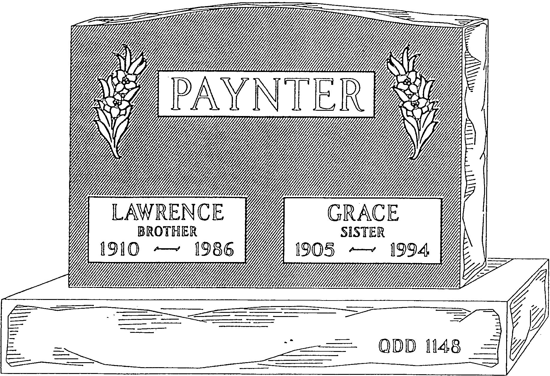 a black and white drawing of a gravestone for lawrence and grace paynter .