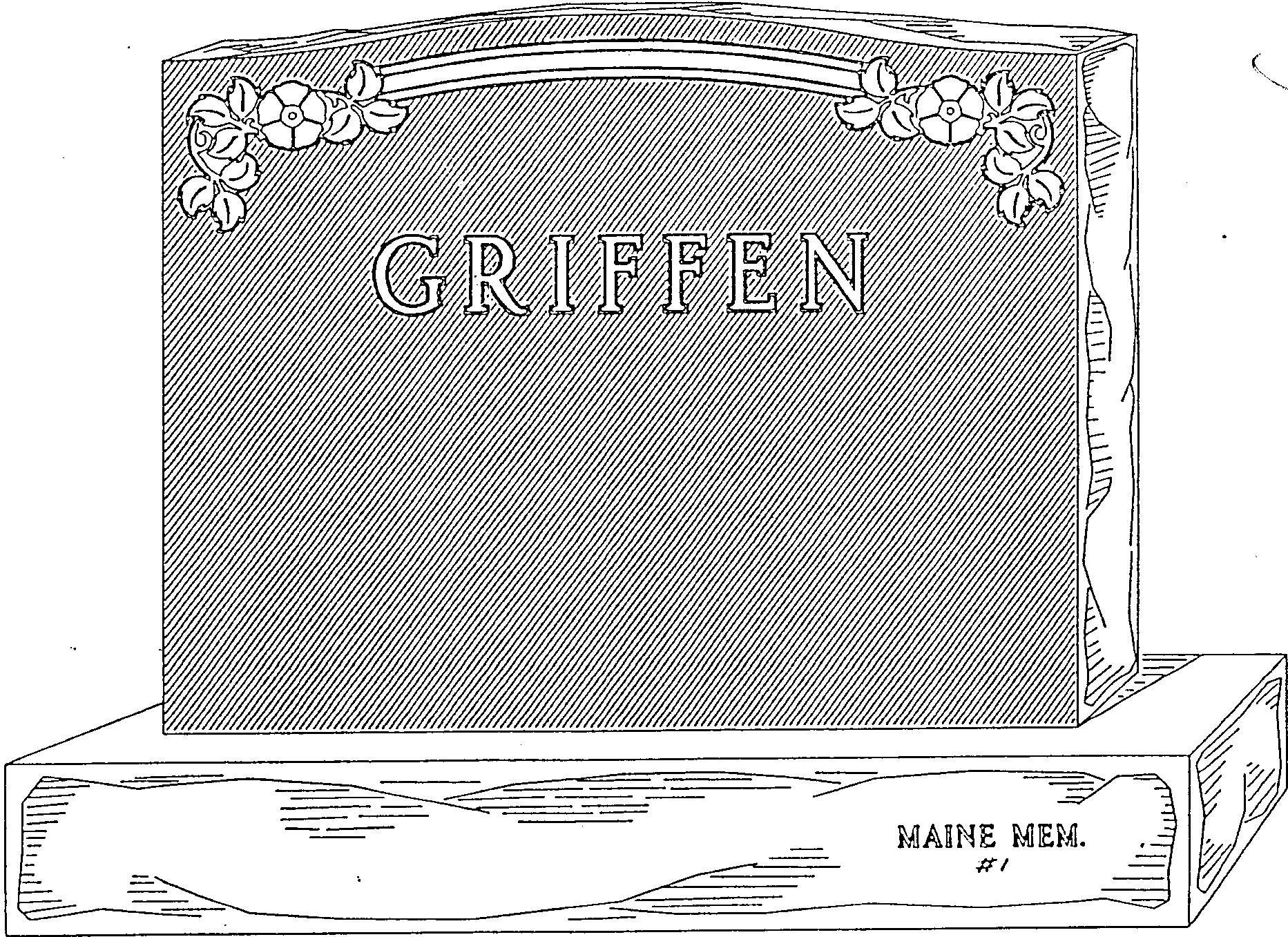 a black and white drawing of a gravestone with the name griffen on it .