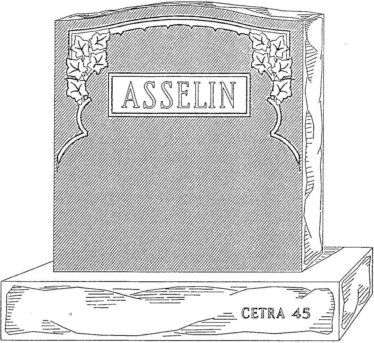 a black and white drawing of a gravestone with the name asselin on it .