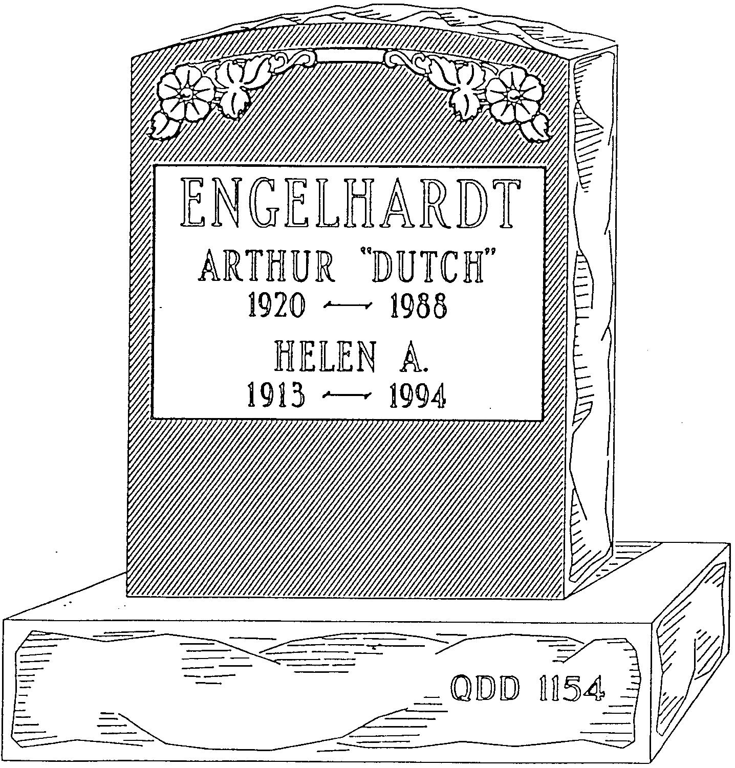 a black and white drawing of a gravestone for engelhardt arthur dutch