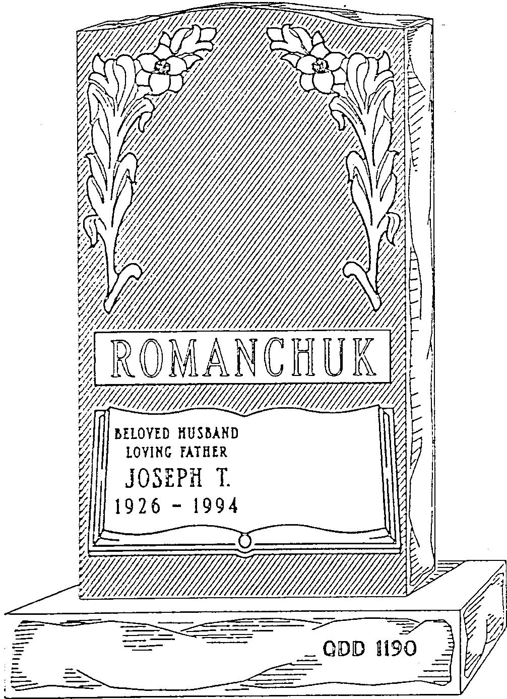 a black and white drawing of a gravestone with flowers on it .