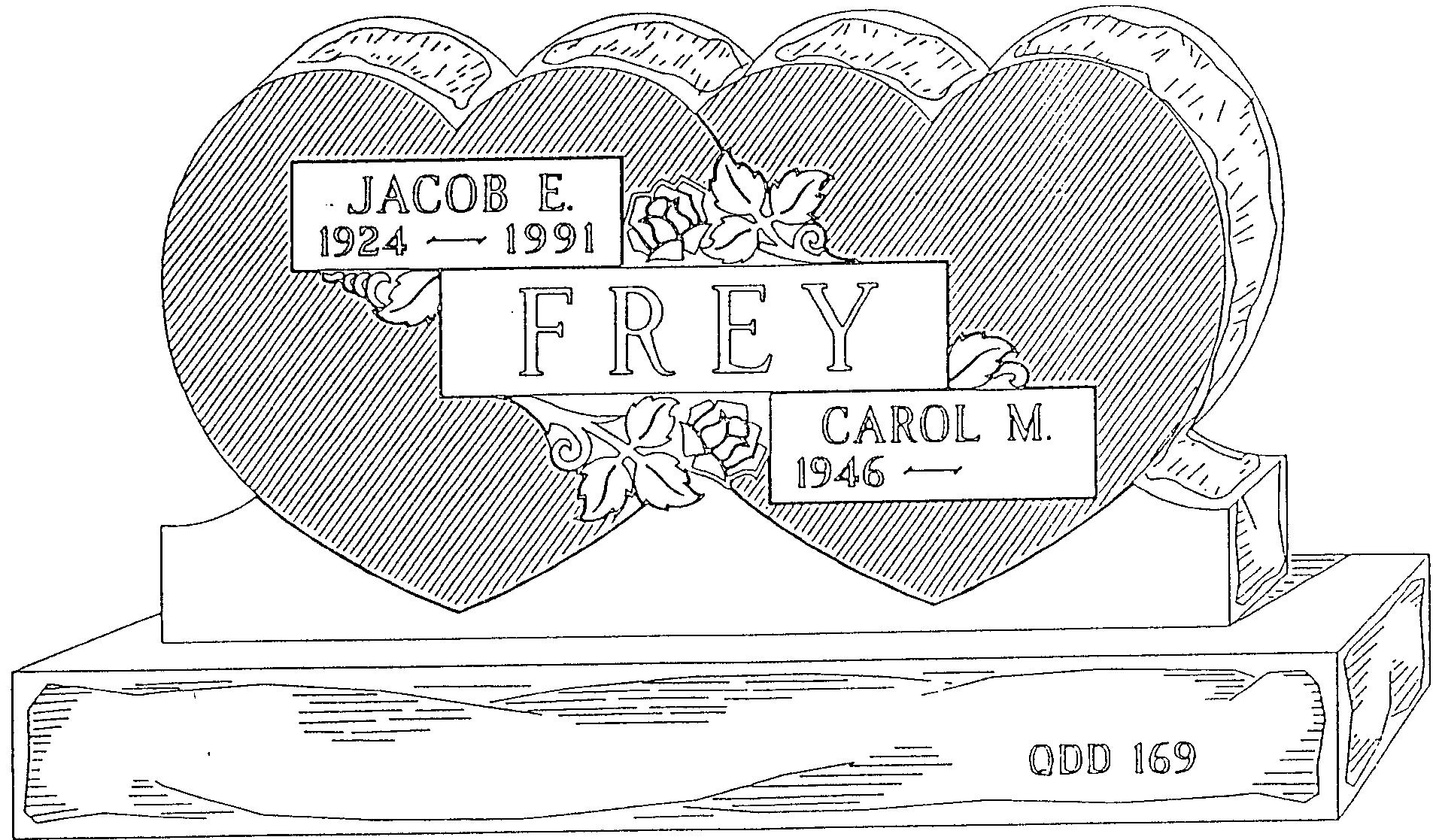 a black and white drawing of a gravestone for jacob e. frey