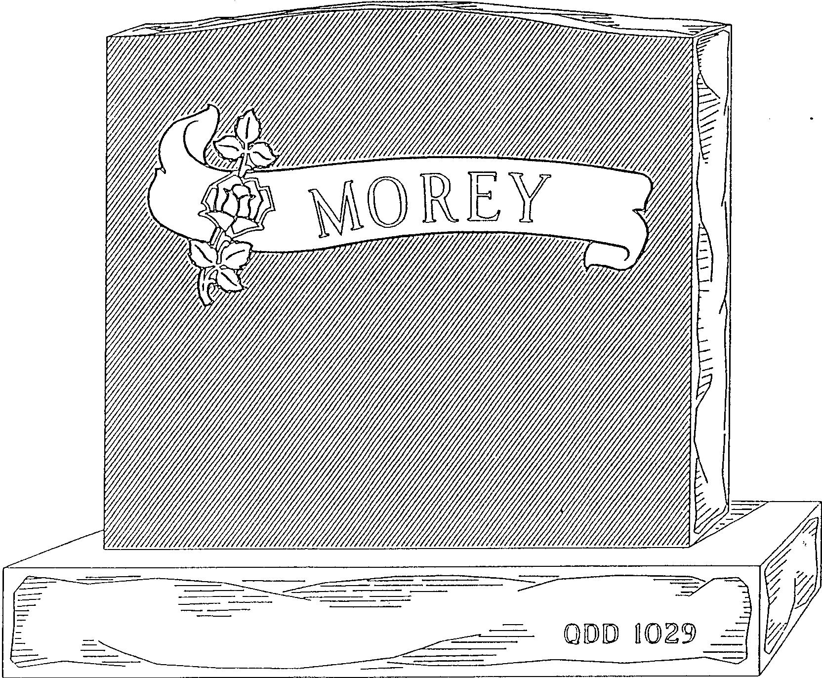 a black and white drawing of a gravestone with the name morey on it .
