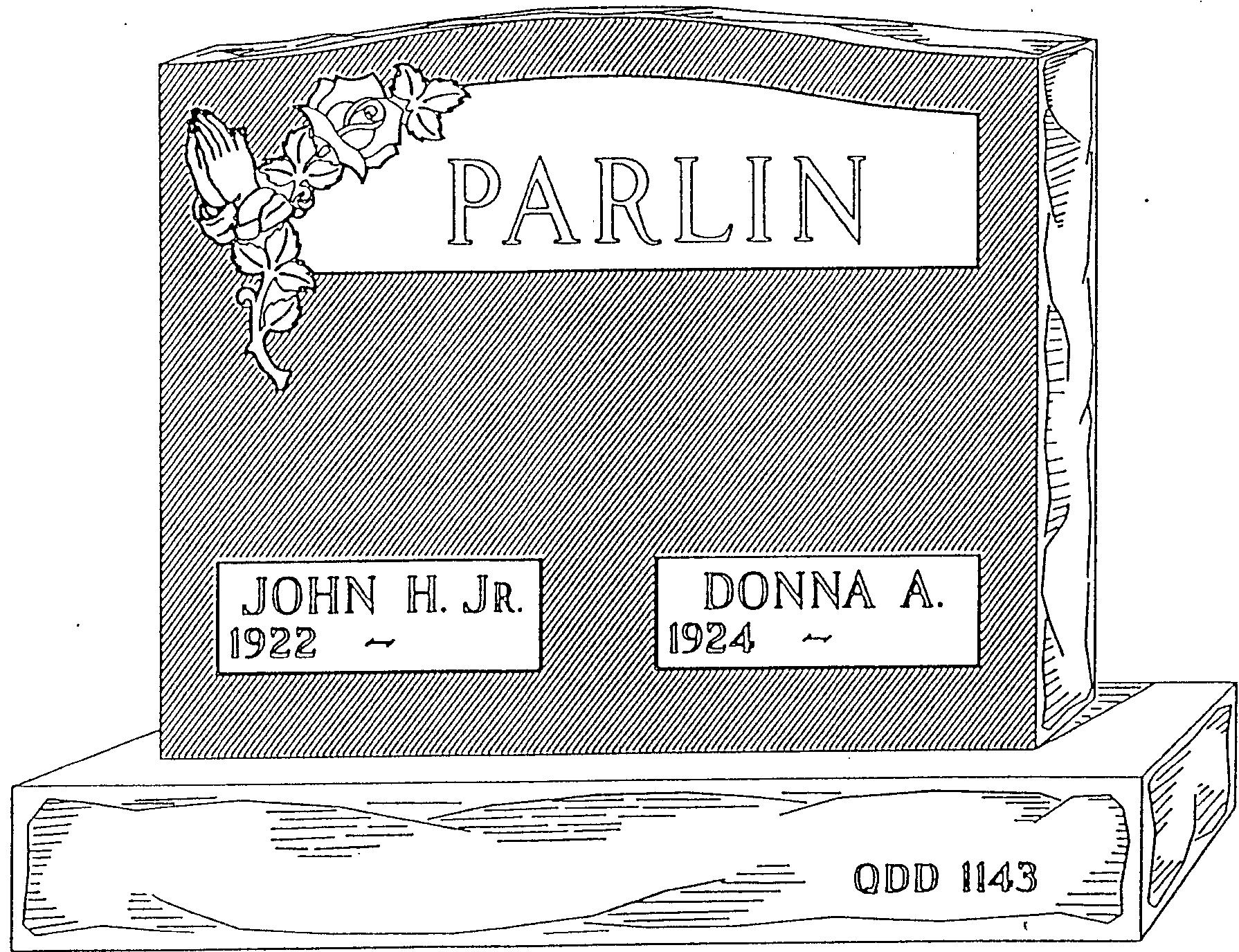 a black and white drawing of a gravestone for john and donna parlin