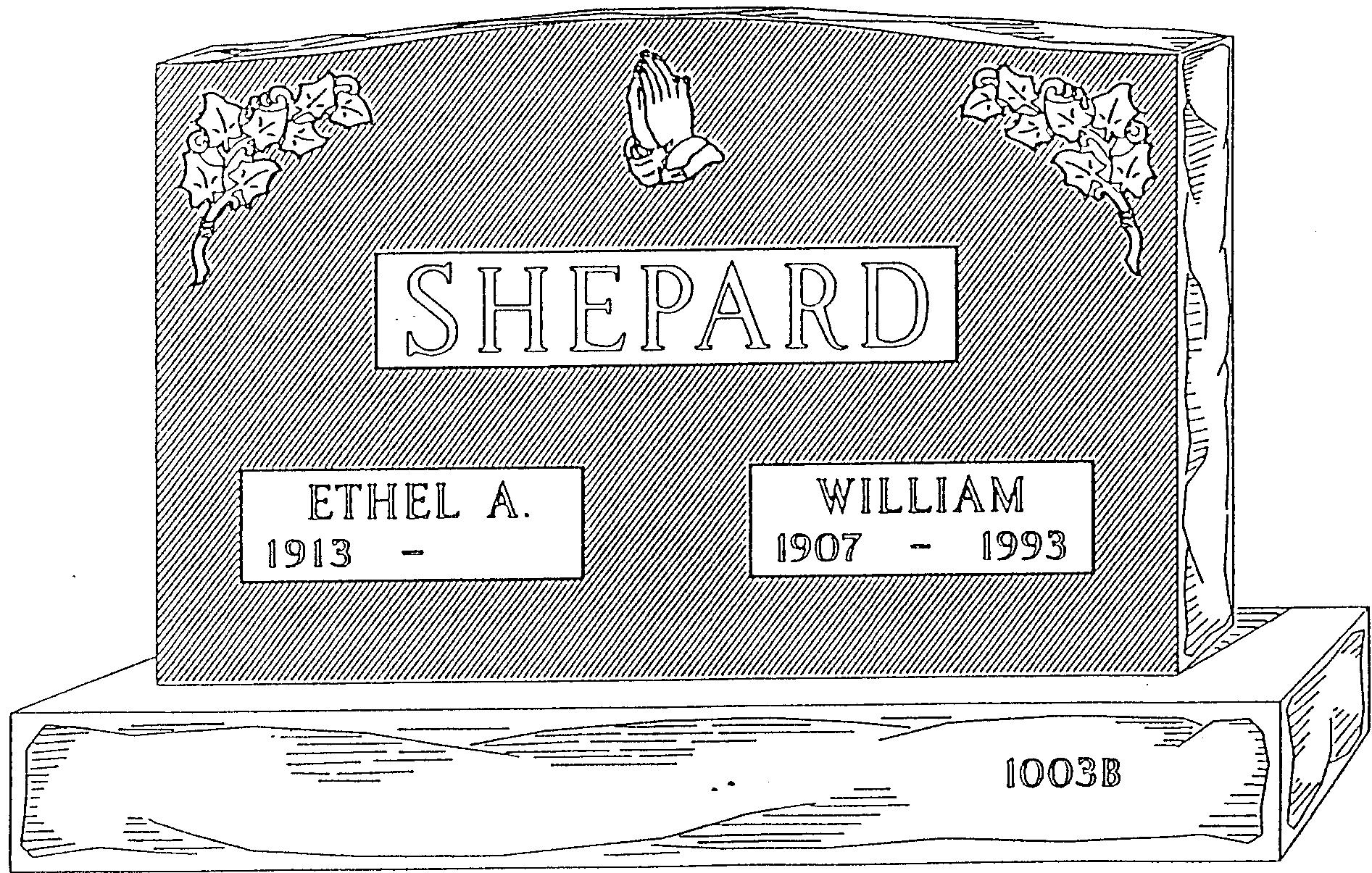 a black and white drawing of a gravestone for william shepard .