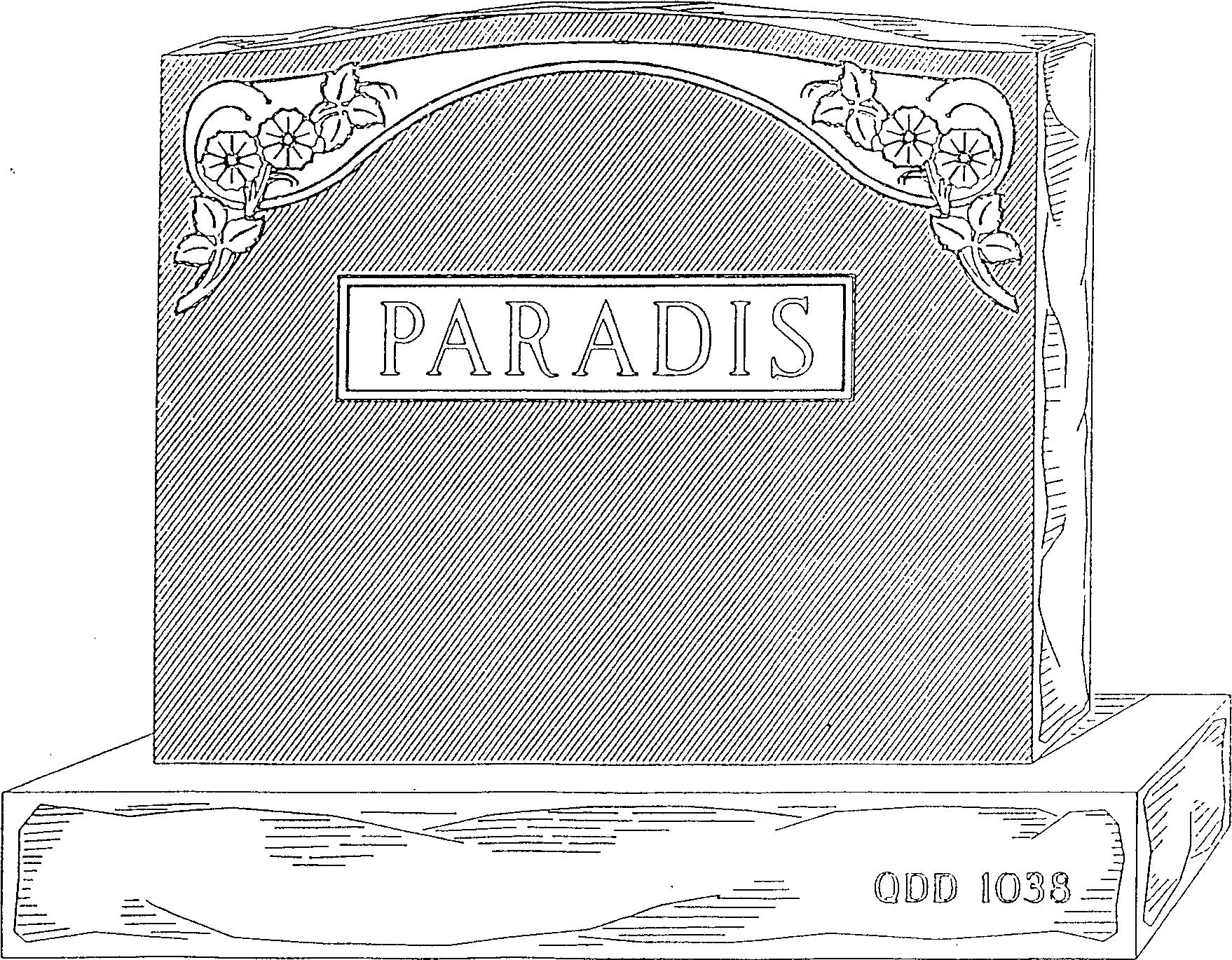 a black and white drawing of a gravestone with the word paradis on it .