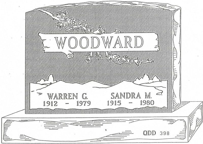 a black and white drawing of a gravestone for woodward