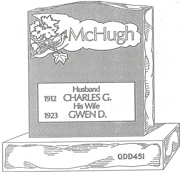 a black and white drawing of a gravestone with the name mchugh on it