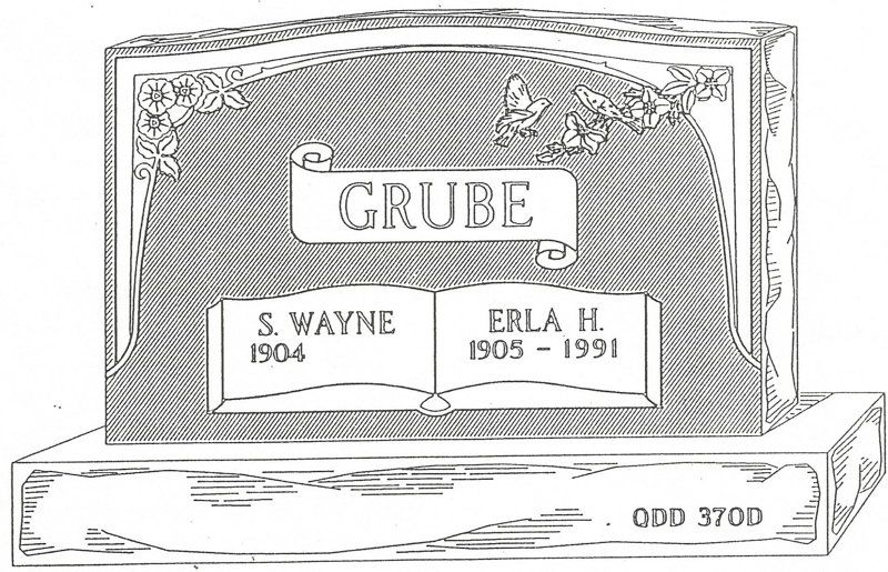 a black and white drawing of a gravestone for grube