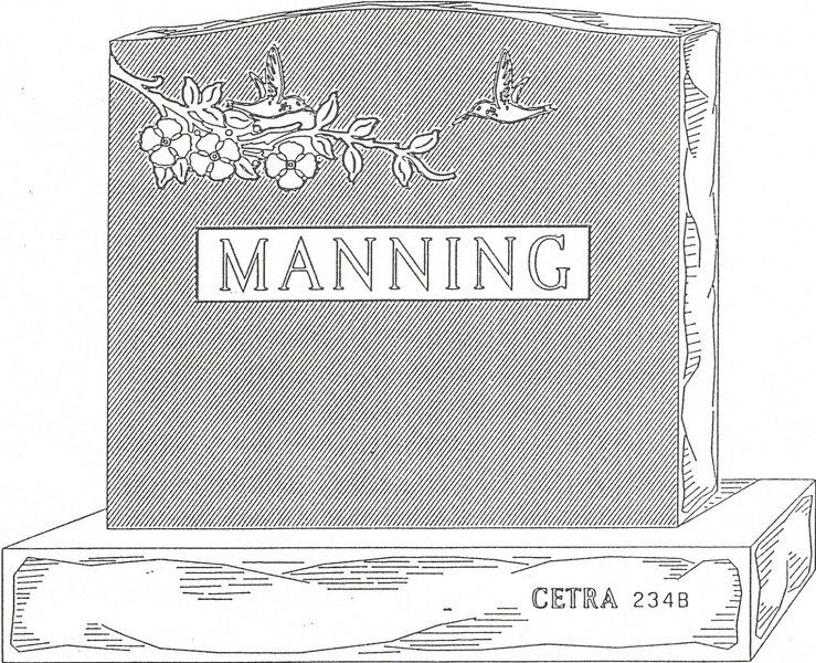 a black and white drawing of a gravestone with the name manning on it .