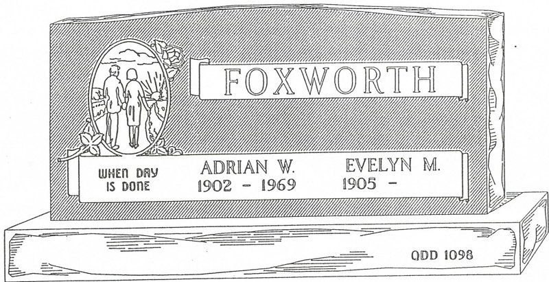 a black and white drawing of a gravestone for adrian w. and evelyn m.