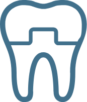 Tooth icon with dental filling.