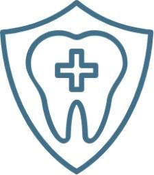 Tooth with a cross symbol inside a shield, teal outline.