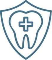 Tooth with a cross symbol inside a shield, teal outline.
