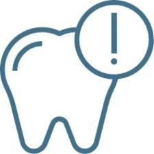 Tooth with an exclamation point, indicating a dental issue or warning.
