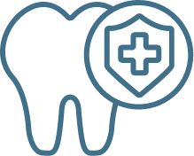 Tooth with a shield icon, symbolizing dental health protection.