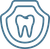 Tooth icon inside a shield, teal outline.