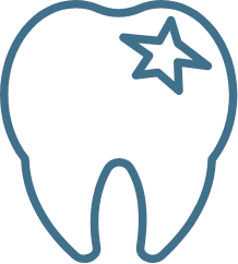 Tooth with a star-shaped cavity, outlined in blue on white background.