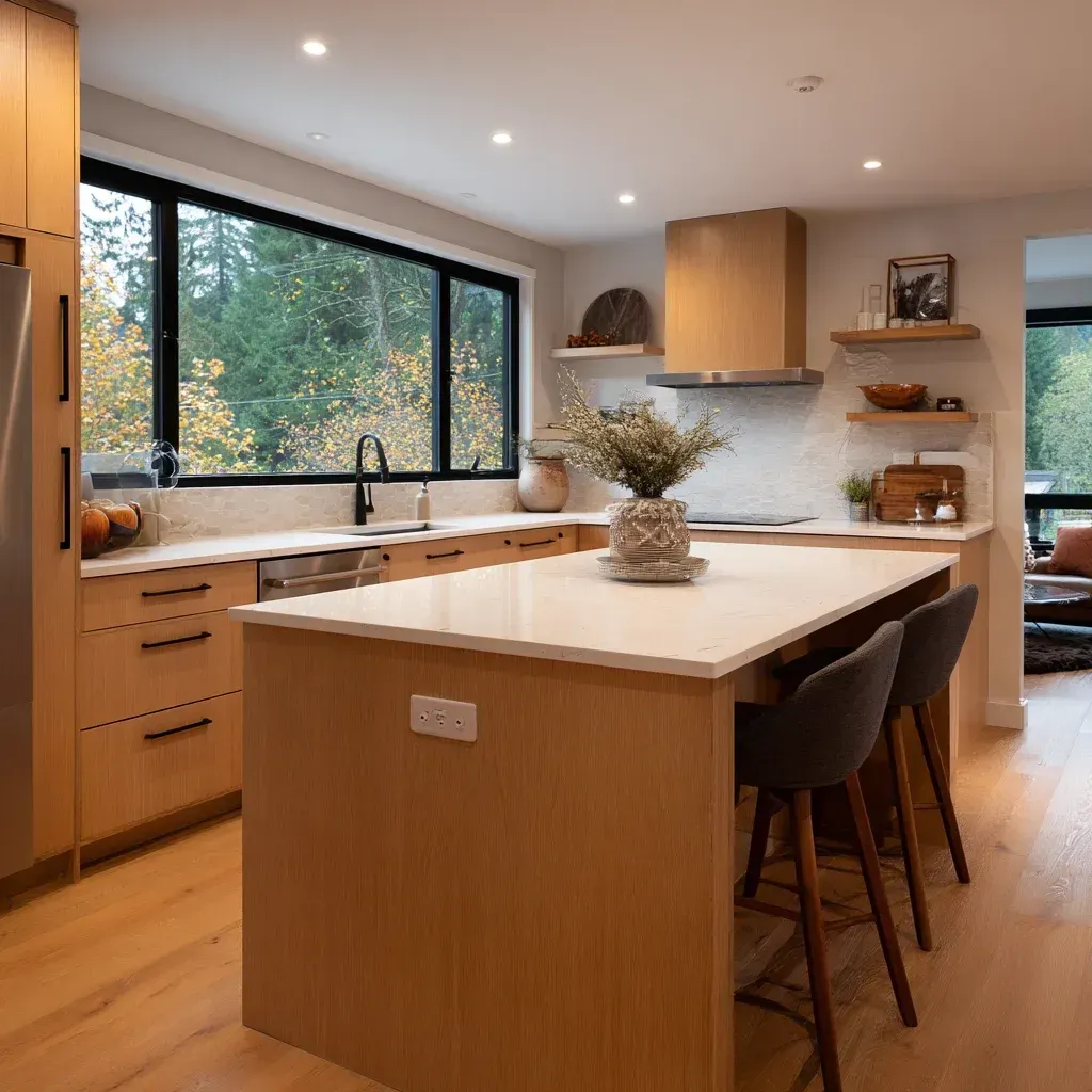 Vancouver kitchen remodeling project featuring custom full-height cabinetry, quartz waterfall island installation, porcelain tile backsplash, engineered hardwood flooring, and complete design-build kitchen renovation in Vancouver BC.
Modern Vancouver kitchen renovation with open-concept layout redesign, structural wall removal, granite island seating area, and licensed kitchen remodeling contractors.
Luxury kitchen remodeling Vancouver BC showcasing marble slab countertops, bespoke millwork cabinetry, integrated appliance installation, and recessed LED lighting upgrades.
Contemporary Vancouver kitchen remodel including cabinet replacement, quartz countertop installation, glass tile backsplash, and luxury vinyl plank flooring modernization.
Residential kitchen renovation Vancouver BC with custom pantry cabinetry, granite countertops, tile flooring installation, and professional project management.