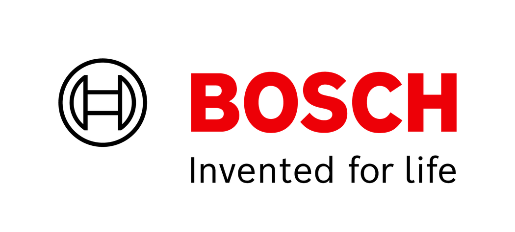 The bosch logo is red and black and says invented for life.