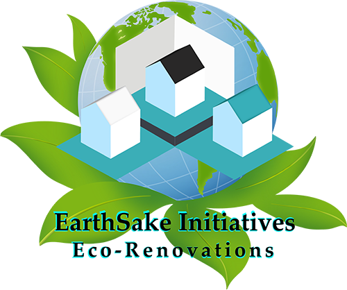 EarthSake Initiatives Eco-Renovations logo with green leaves, globe, and house icons