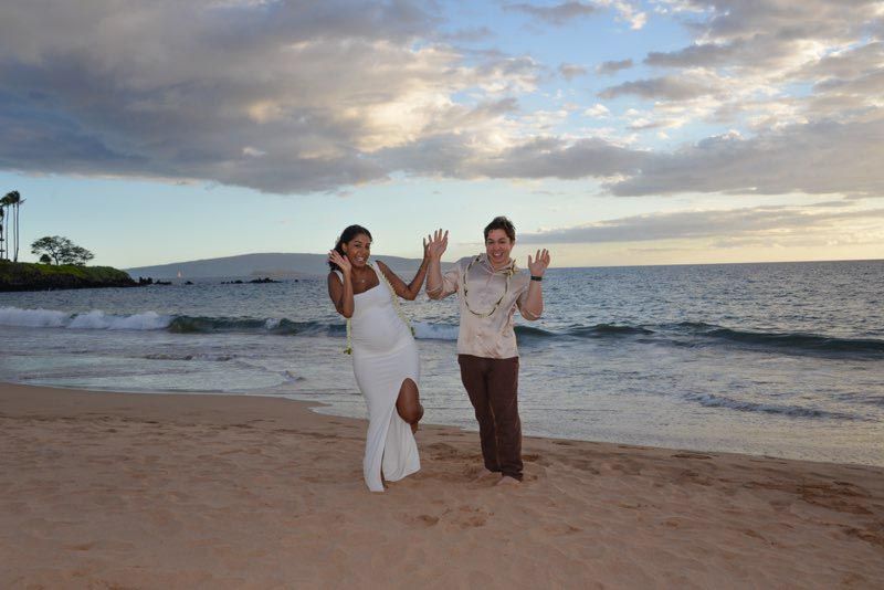 happy couple on beach