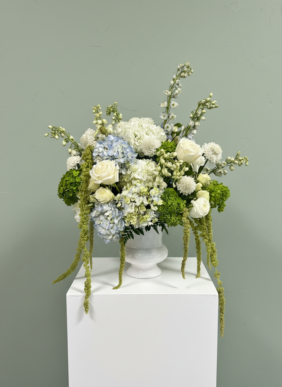 white hydrangea floral arrangement