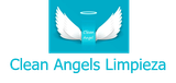 Alas de &aacute;ngel blancas sobre fondo verde azulado con la inscripci&oacute;n &laquo;&Aacute;ngel limpio&raquo;. Un halo sobre las alas.