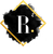 a black and gold logo with the letter r.