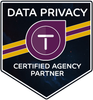 A badge that says data privacy certified agency partner