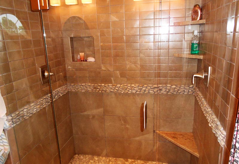 bathroom remodel glass tile walk in shower