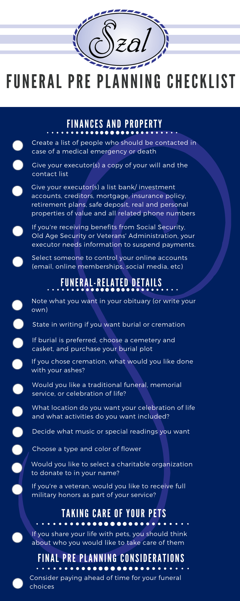 Pre Planning Funeral Checklist Szal Funeral Home