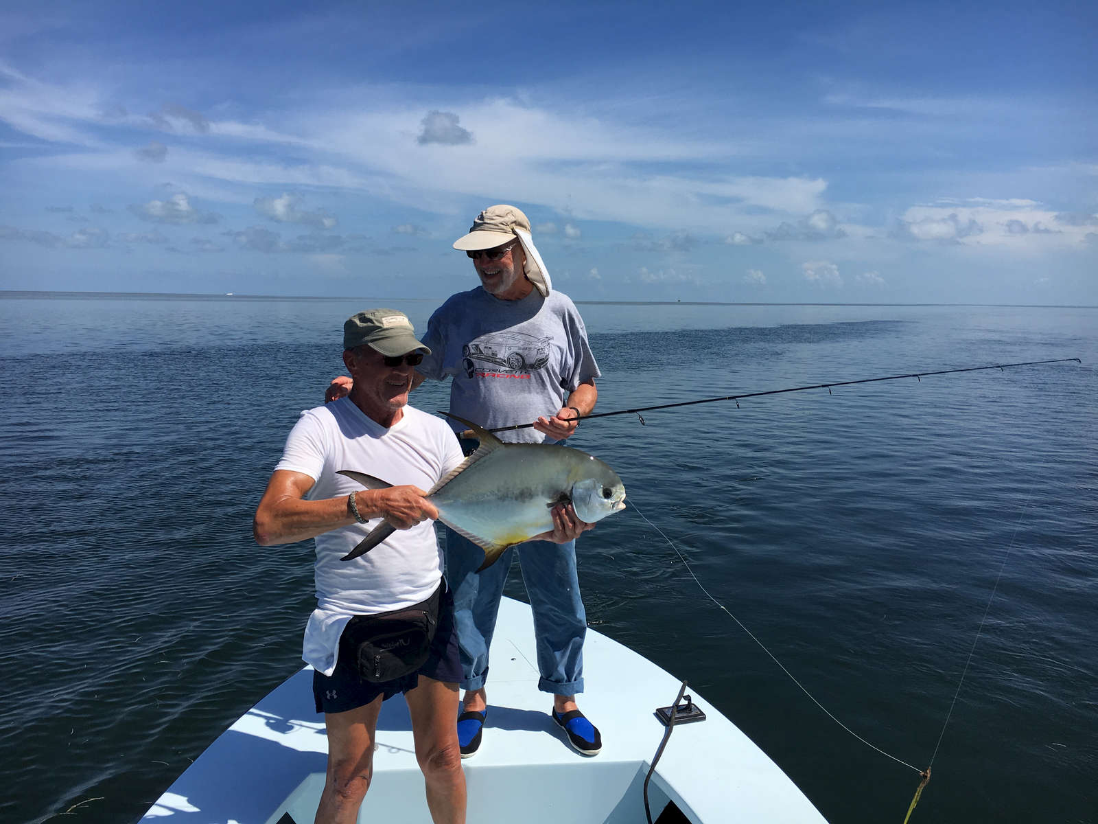 Florida flats fishermen on boat with permit