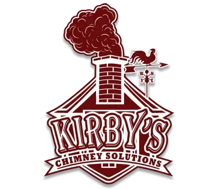Kirby’s Chimney Solutions logo with a maroon chimney, smoke, and decorative text