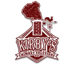 Kirby’s Chimney Solutions logo with a maroon chimney, smoke, and decorative text
