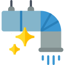 Blue pipe with yellow sparkles and gray elbow joint, suggesting a clean plumbing pipe icon