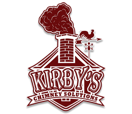 Kirby’s Chimney Solutions logo with a maroon chimney, smoke, and decorative text