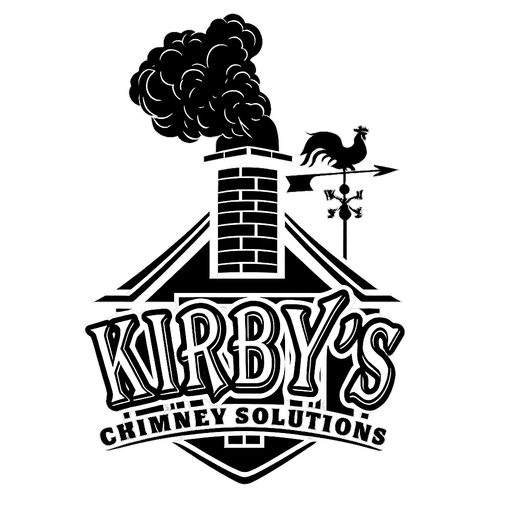 Kirby&rsquo;s Chimney Solutions logo with a maroon chimney, smoke, and decorative text
