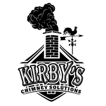 Kirby&rsquo;s Chimney Solutions logo with a maroon chimney, smoke, and decorative text