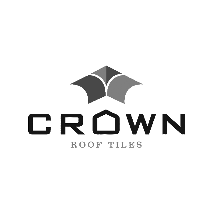 A black and white logo for crown roof tiles.
