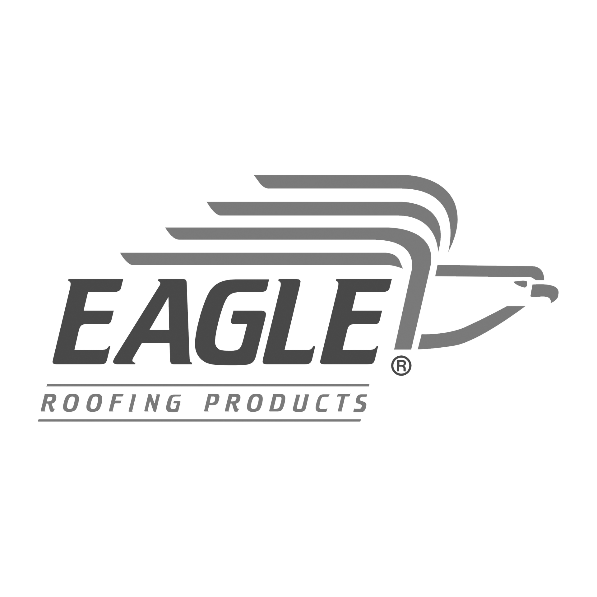 The logo for eagle roofing products is black and white.
