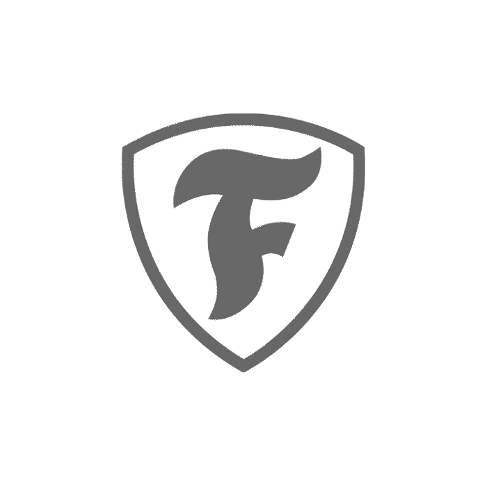 A shield with a letter f on it on a white background.